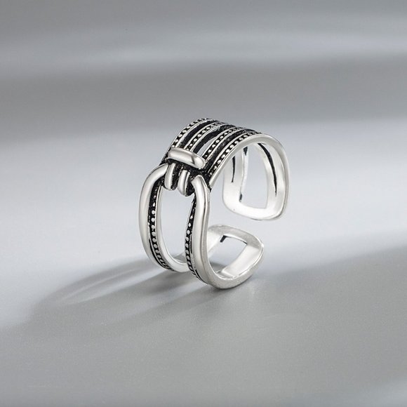 Minimalist 925 Sterling Silver Chunky Belt Buckle Ring Cross Twist Vintage Ring - Picture 2 of 4